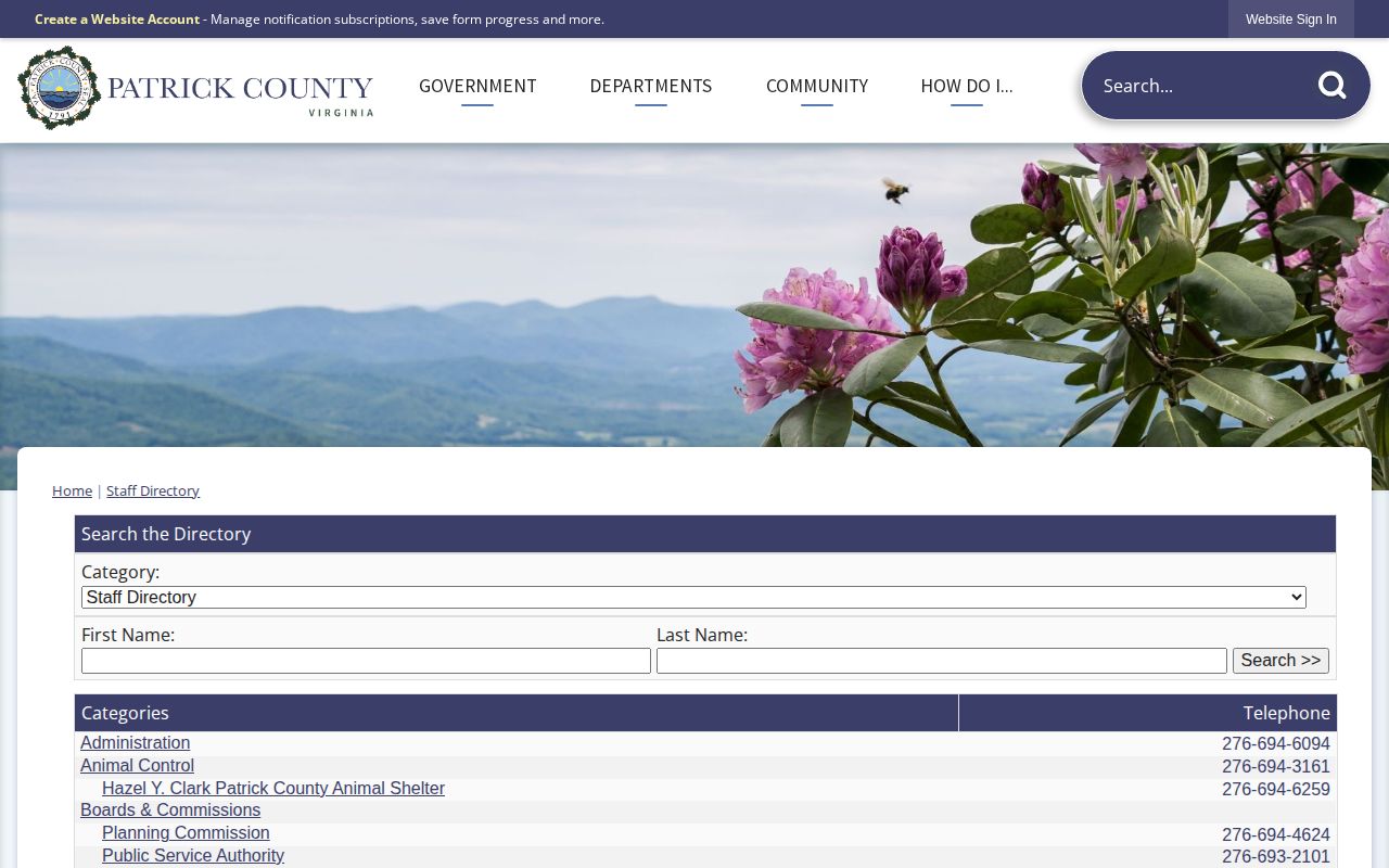 Patrick County release mugshot staff directory and booking photo request route