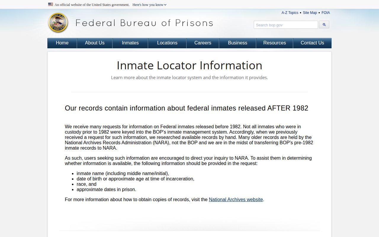 BOP explanation of federal release dates for Patrick County searches