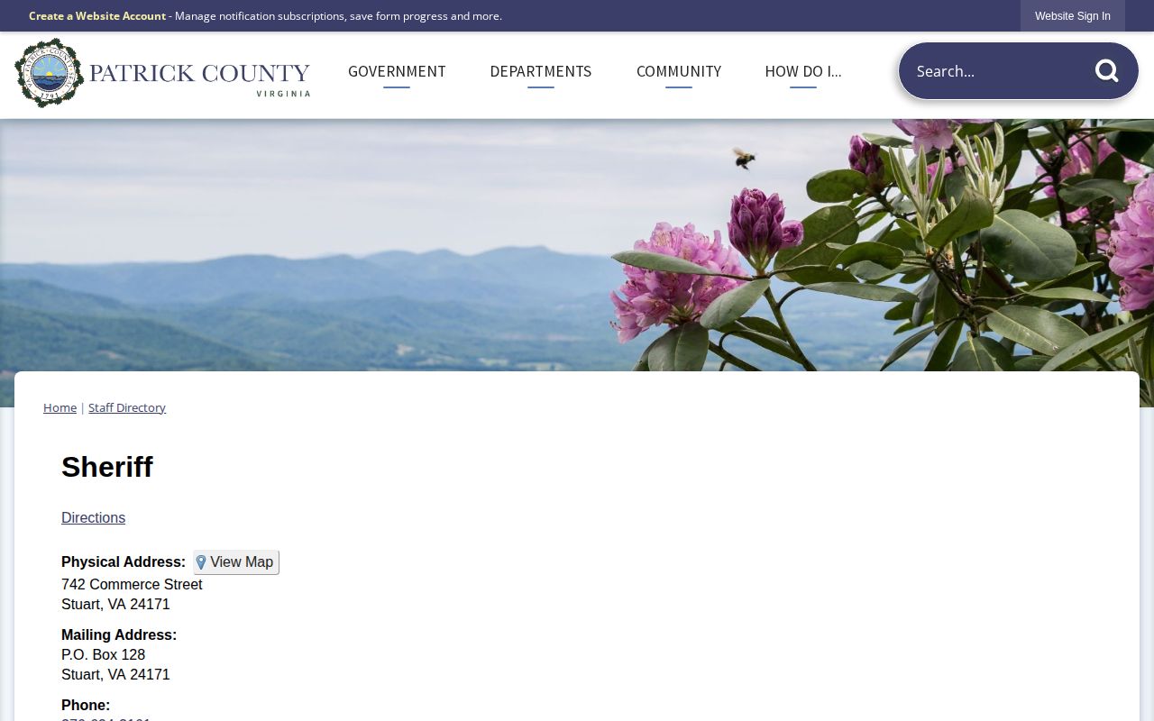 Patrick County Jail release records contact in the official Sheriff directory